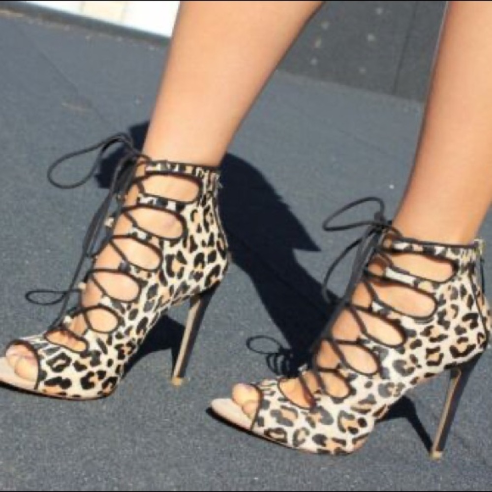 Zara Basic Animal Print Lace-up Ankle Booties